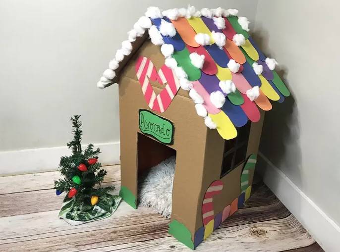 DIY Cardboard Gingerbread Cat House