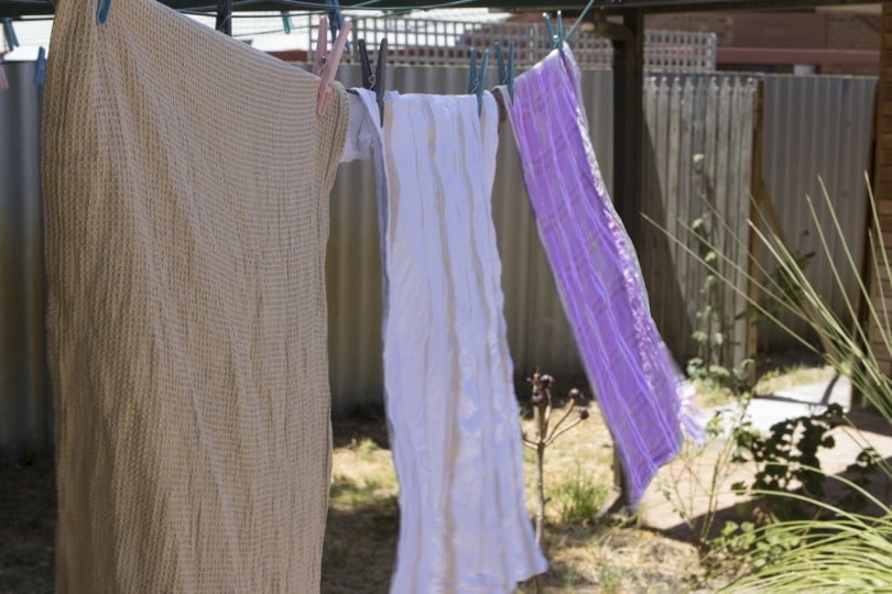Drying laundry on a clothesline