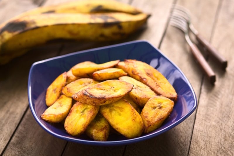 Fried plantain chips in a bowl
