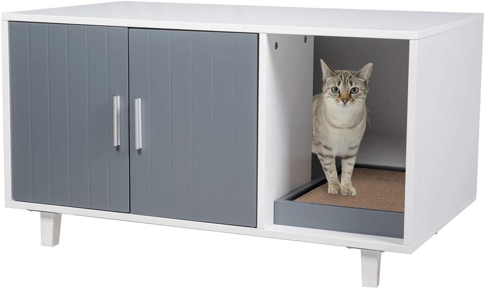 Modern Wood Pet Crate Cat Washroom Hidden Litter Box Enclosure with Scratch Pad