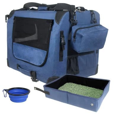 Prutapet Large Cat Carrier with Collapsible Litter Box and Bowl