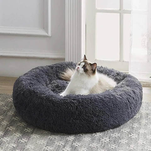 Purrfectiion Anti-Anxiety Fluffy Cat Bed Black