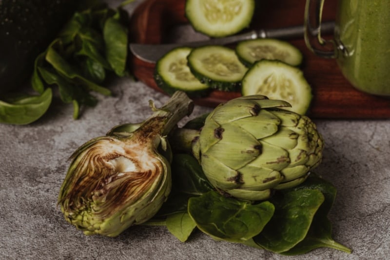 Sliced grilled artichoke on the table