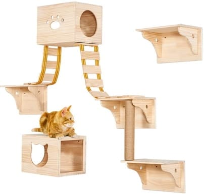 TINTON LIFE 9pcs Wall Wood Cat Climber Set