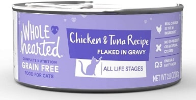 WholeHearted All Life Stages Canned Cat Food - Grain Free Chicken and Tuna Recipe Flaked in Gravy