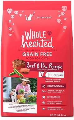 WholeHearted Grain Free Beef and Pea Recipe Dry Cat Food for All Life Stages