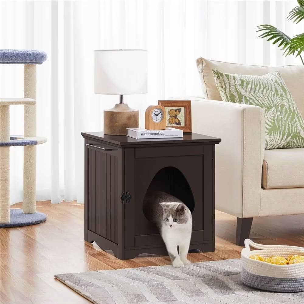 Yaheetech Small Washroom Bench Enclosed Cat House Cat Litter Box
