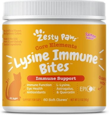 Zesty Paws Core Elements Lysine Immune Salmon Flavored Soft Chews Allergy & Immune Supplement for Cats