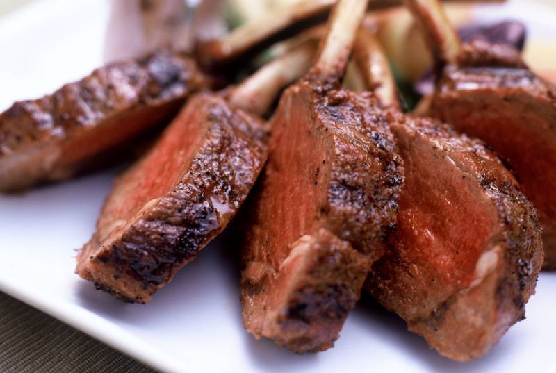 a rack of cooked lamb meat