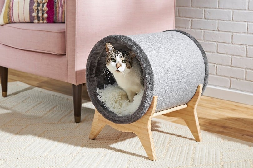 MEOWFIA Cat Bed for Large Cats - Wool Cat Cave Bed - Black Aqua