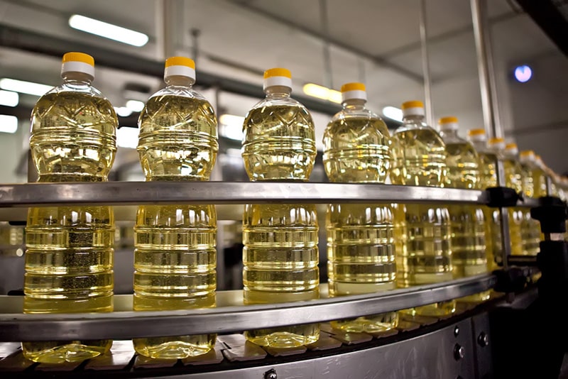 bottle moving on production line