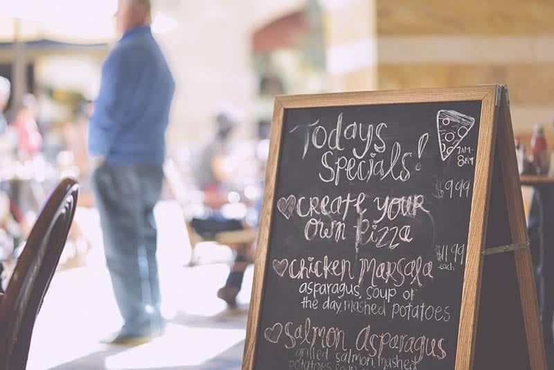 chalk board with menu