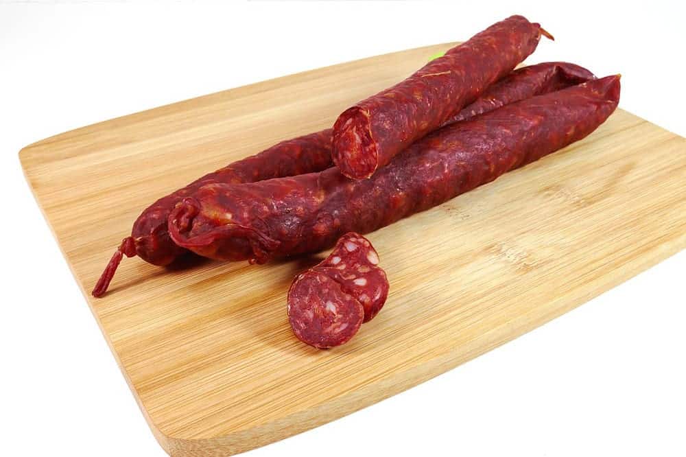 chorizo on a chopping board