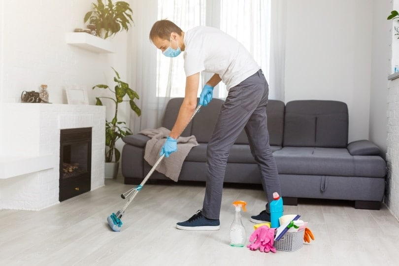 cleaning the floor