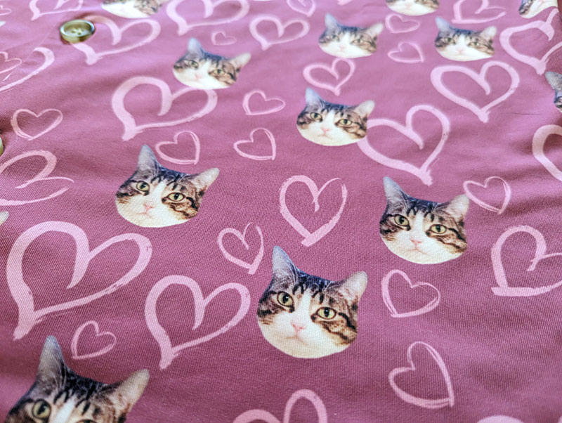 close up of finnley's face on pajamas from petsies