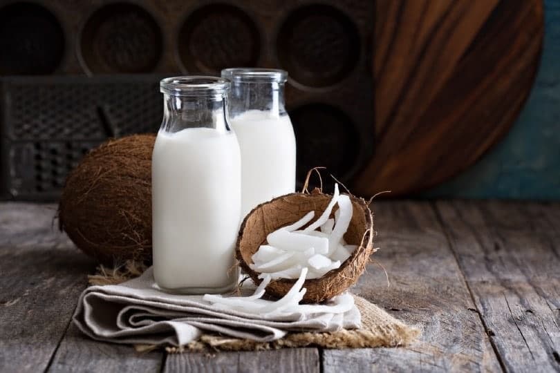 coconut milk in two glass containers