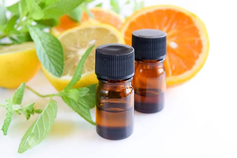 essential oils with citrus fruits and mint