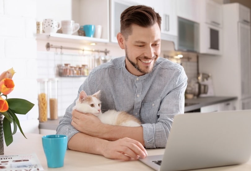 man with cat and laptop