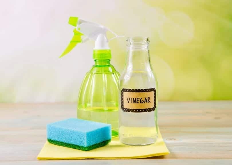 natural destilled white vinegar in spray bottle to remove stains
