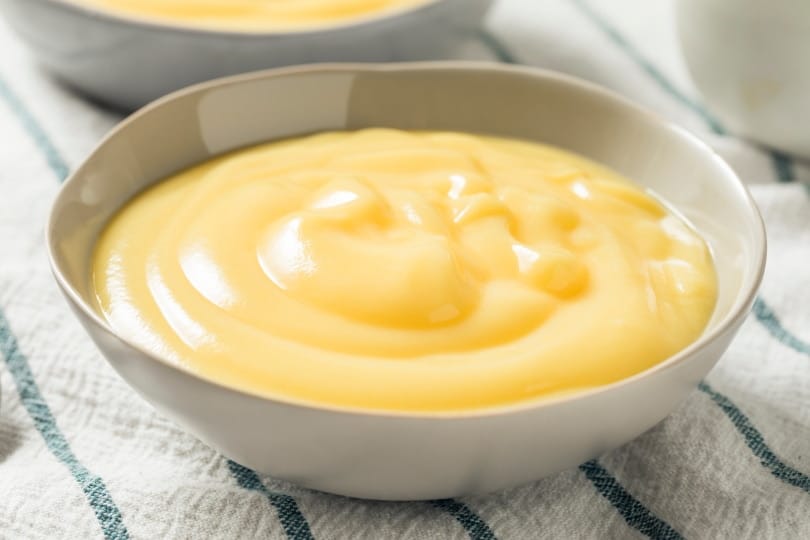 vanilla pudding in a bowl