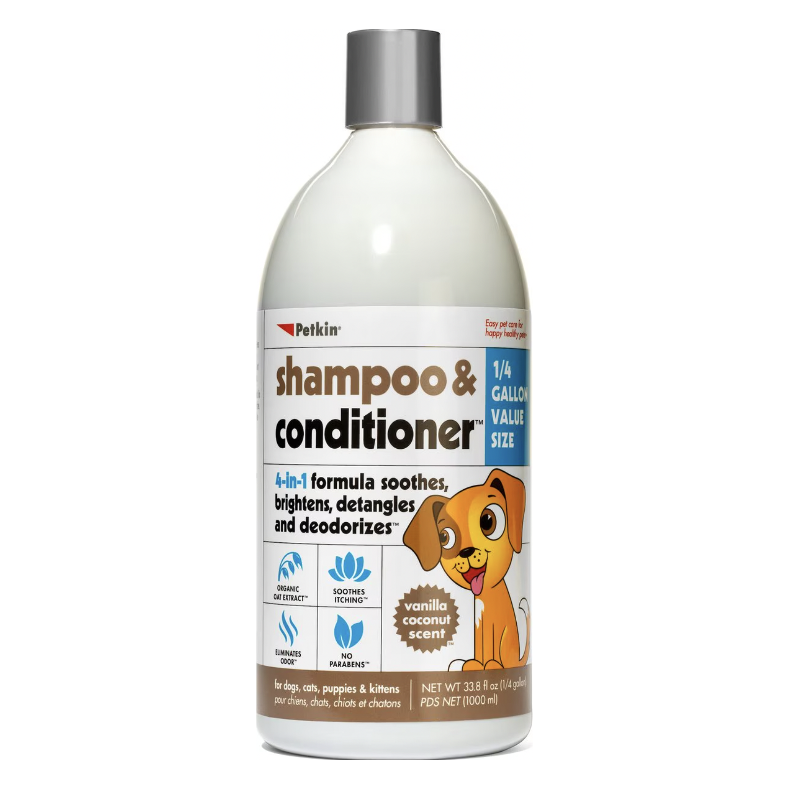 Petkin 4-in-1 Vanilla Coconut Scent Dog & Cat Shampoo & Conditioner