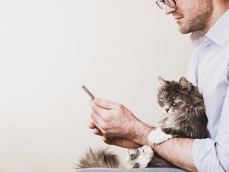 man with cat and phone