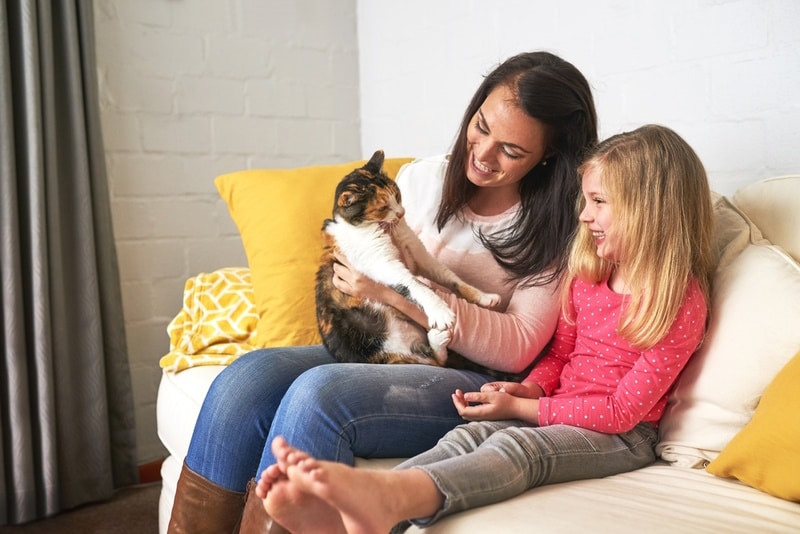 mother and daughter playing cat