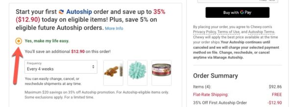 select autoship to save 35% chewy