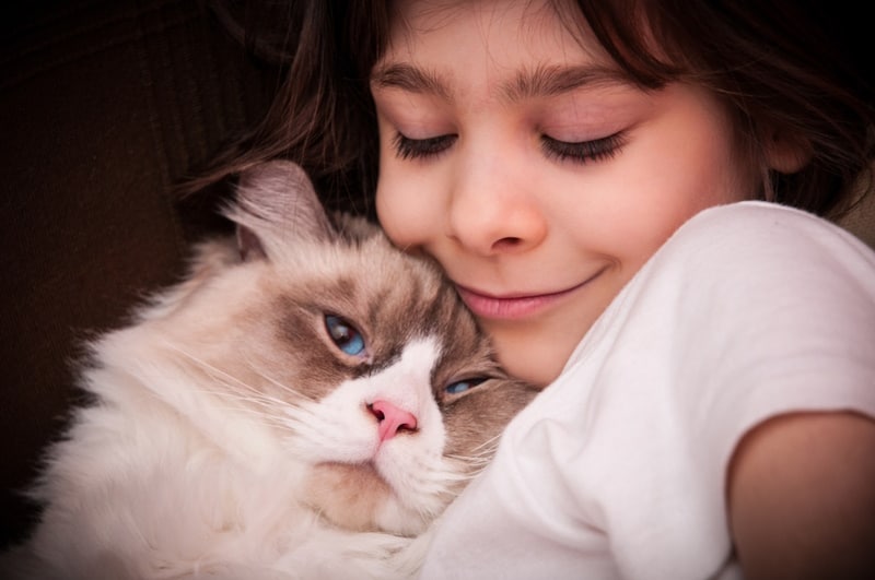 Austistic girl cuddling a cat