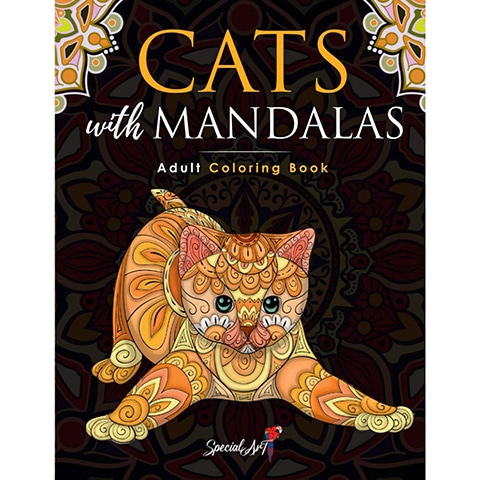 Cats With Mandalas Adult Coloring Book