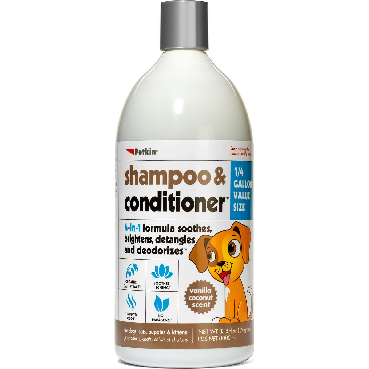 Petkin 4-in-1 Vanilla Coconut Scent Cat Shampoo & Conditioner New