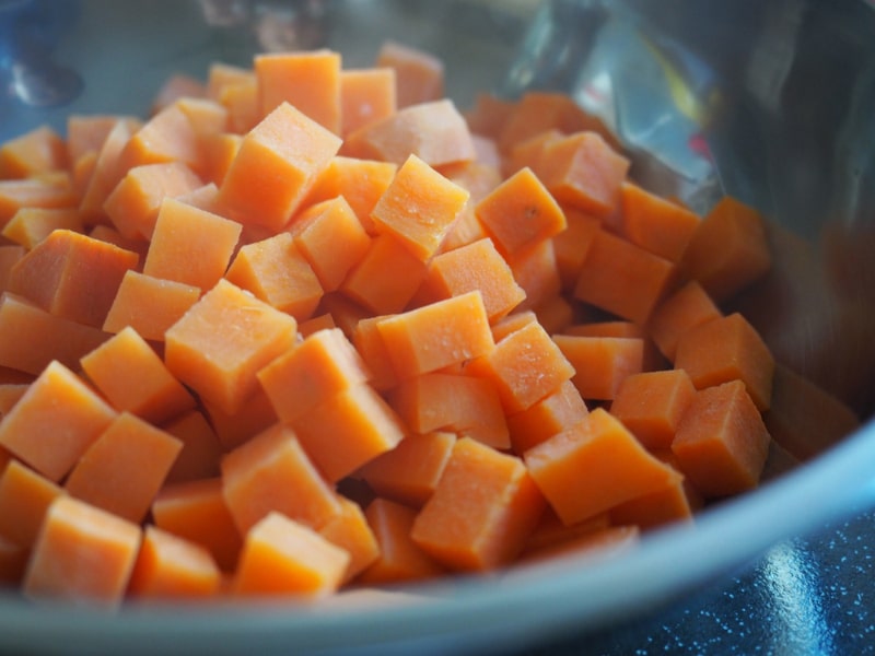 cubed and boiled sweet potatoes