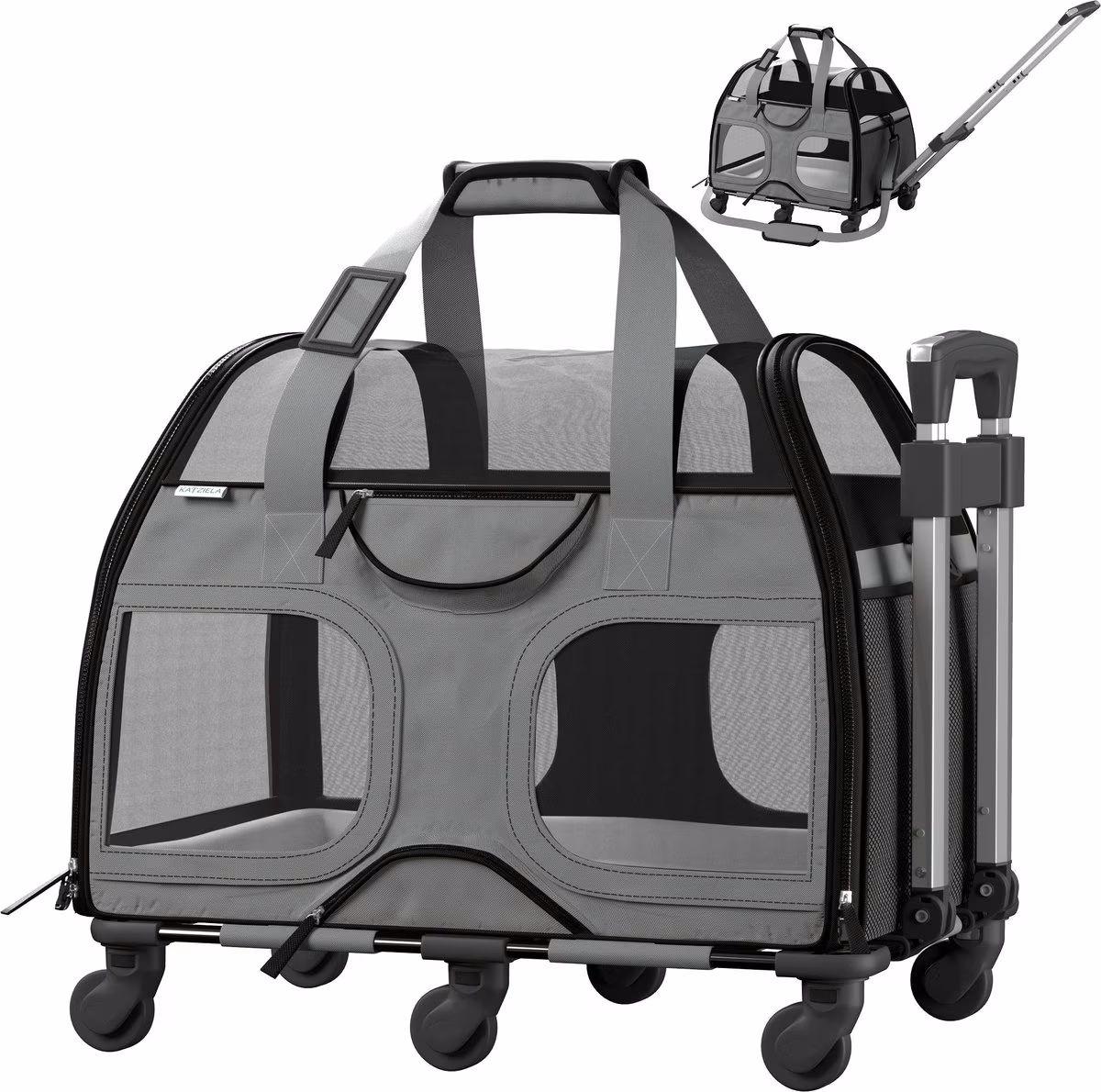 Katziela Luxury Rider Pro Removable Wheels & Double Telescopic Handle Cat & Dog Carrier