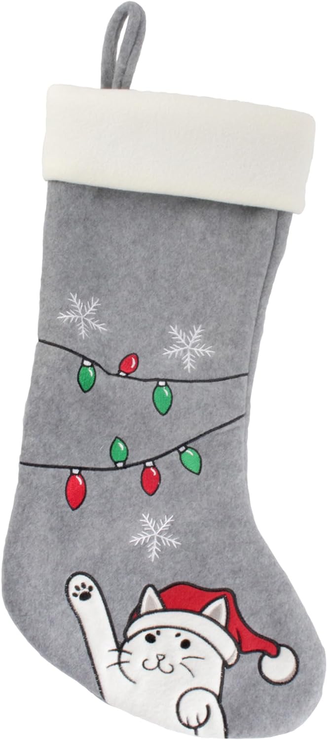 BambooMN 18” Classic Hand Embroidered Naughty Cat Stocking