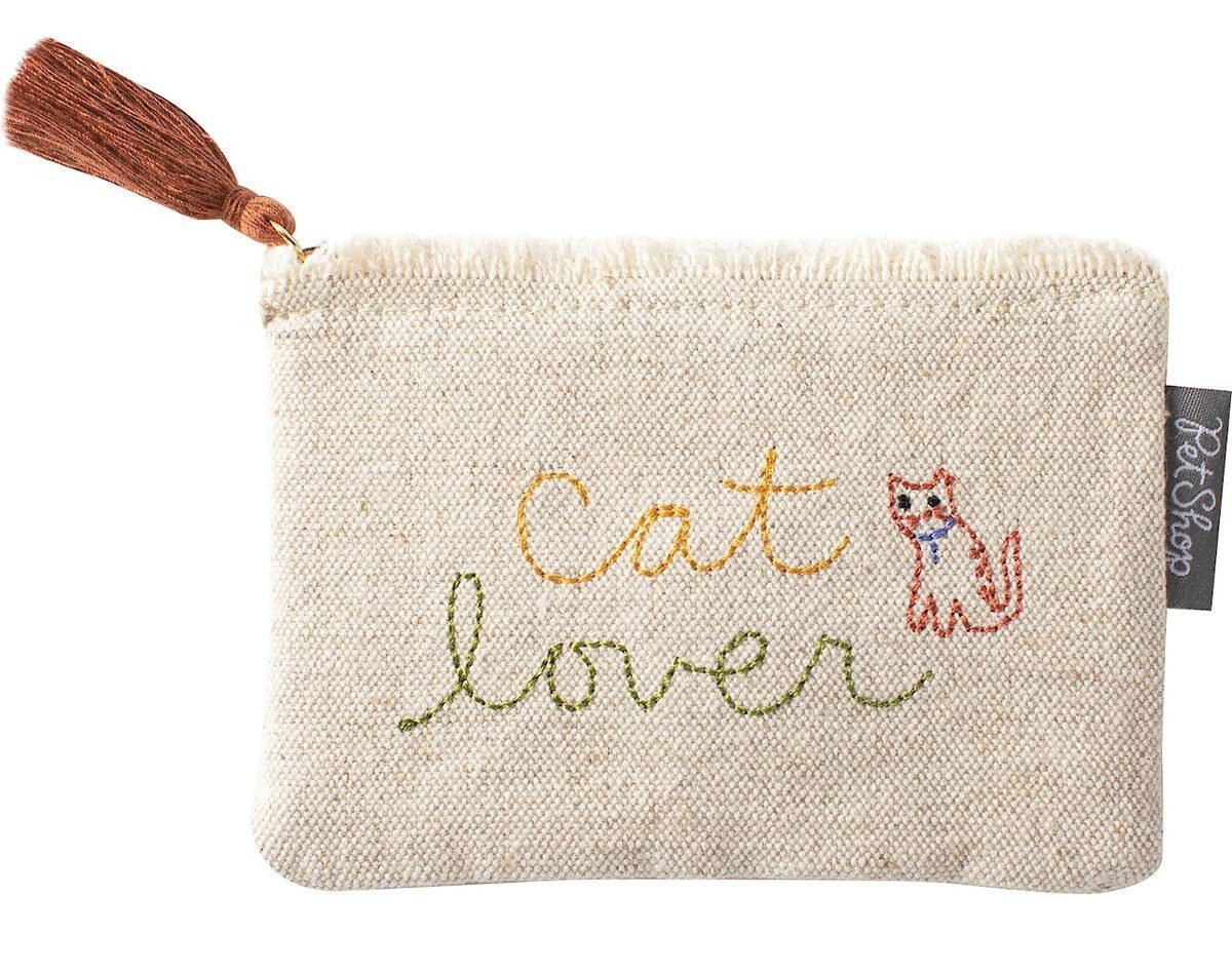 Fringe Studio Stitched “Cat Lover” Canvas Pouch new