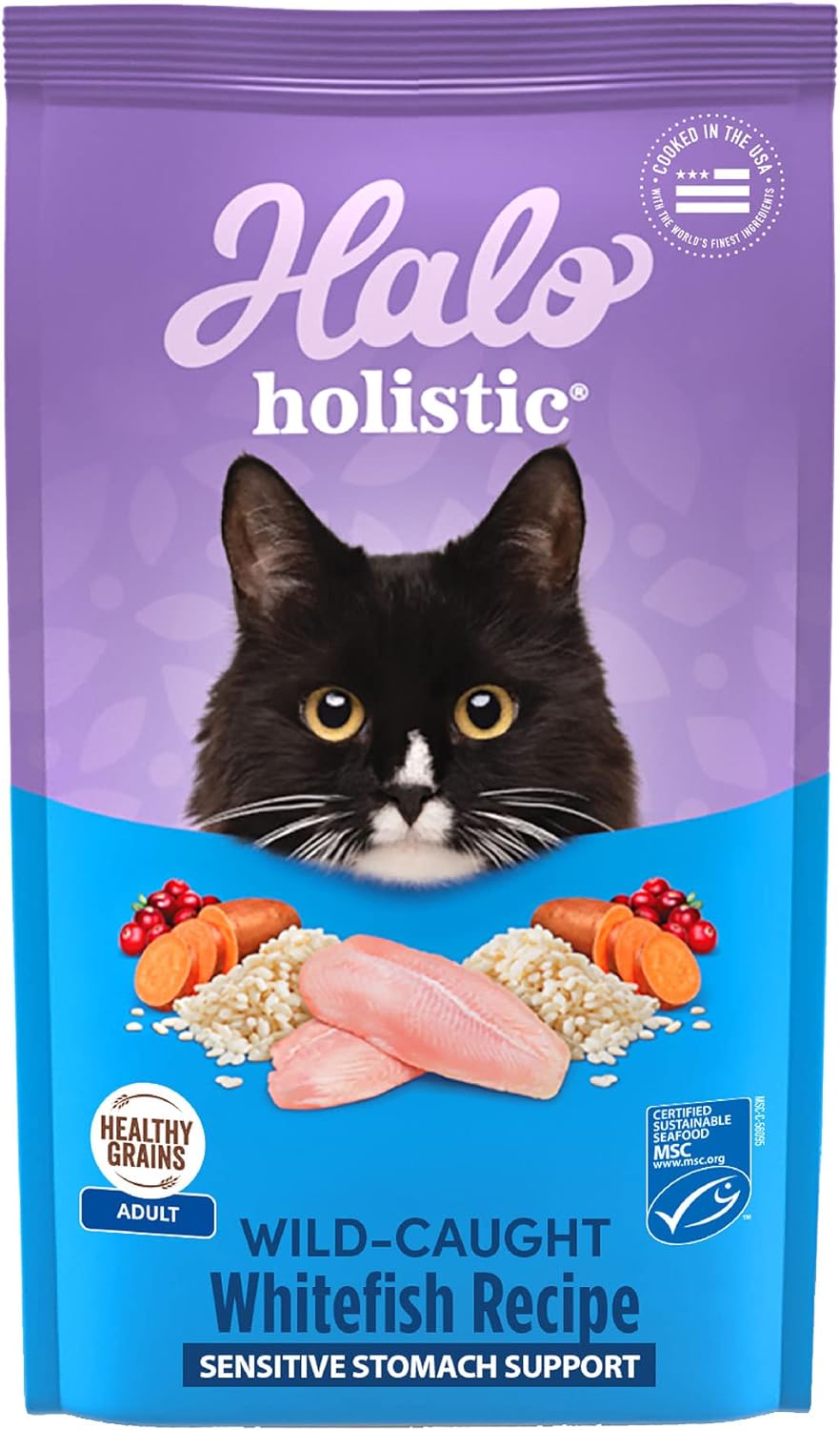 Halo Holistic Wild-Caught Whitefish Recipe Sensitive Stomach Support Adult Dry Cat Food
