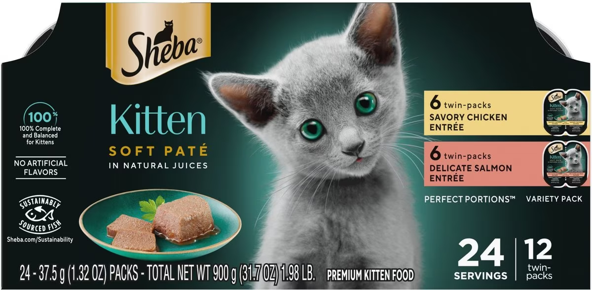 Sheba Perfect Portions Kitten Variety Pack Chicken Pate & Pate Salmon Wet Cat Food