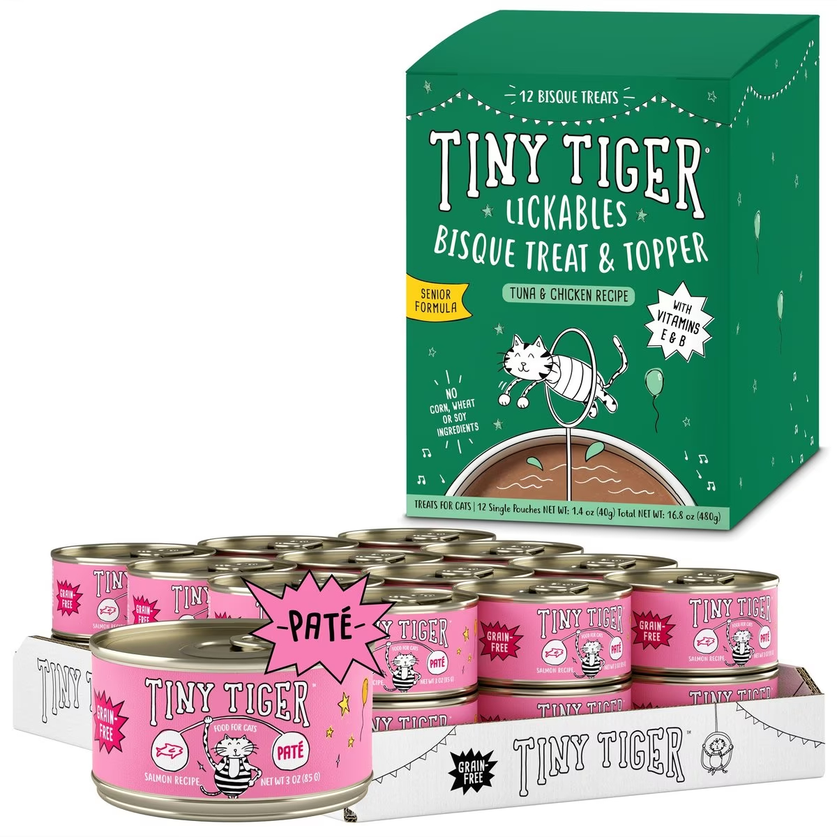 Tiny Tiger Pate Salmon Canned Food + Lickables