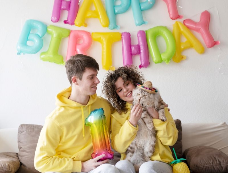 couple celebrating cat birthday