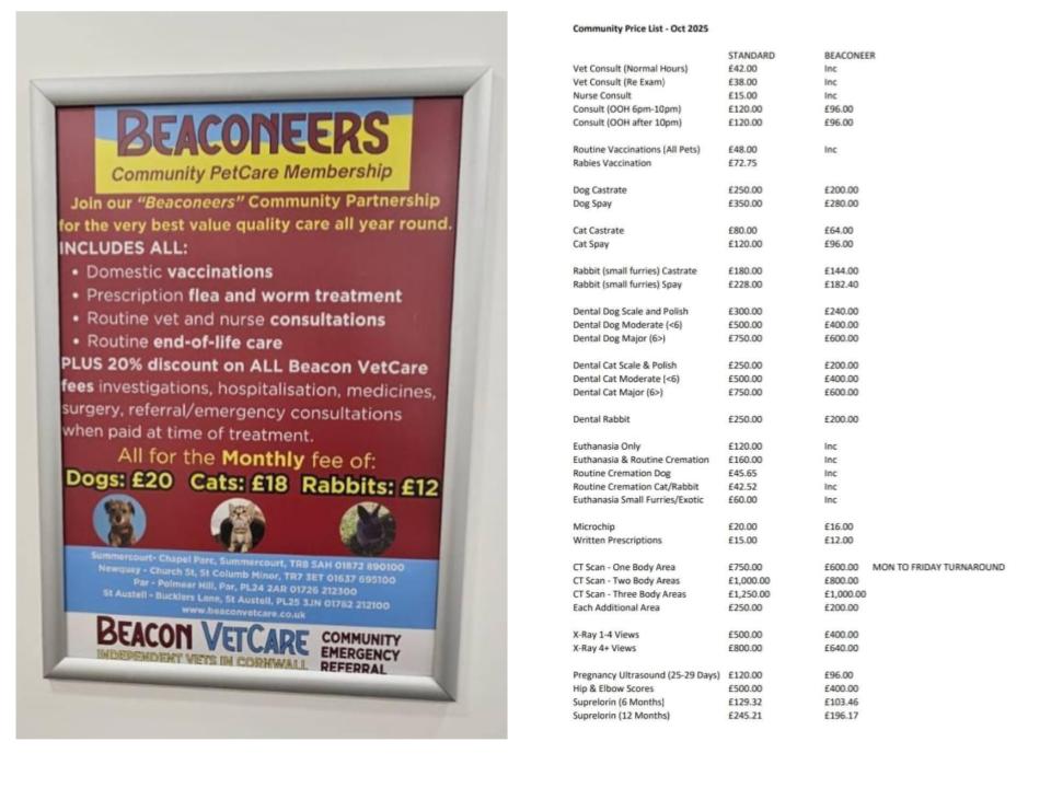 Not all veterinary practices are this up front about their prices Courtesy of beaconvetcare.co.uk